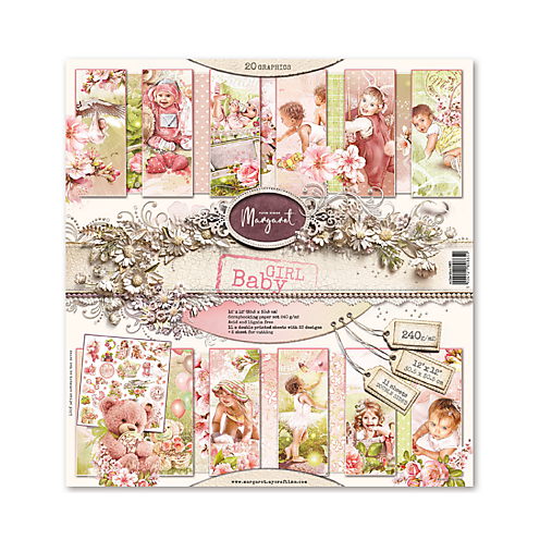Papier - Margaret Baby Girl scrapbook papier 12x12 - 18250132_