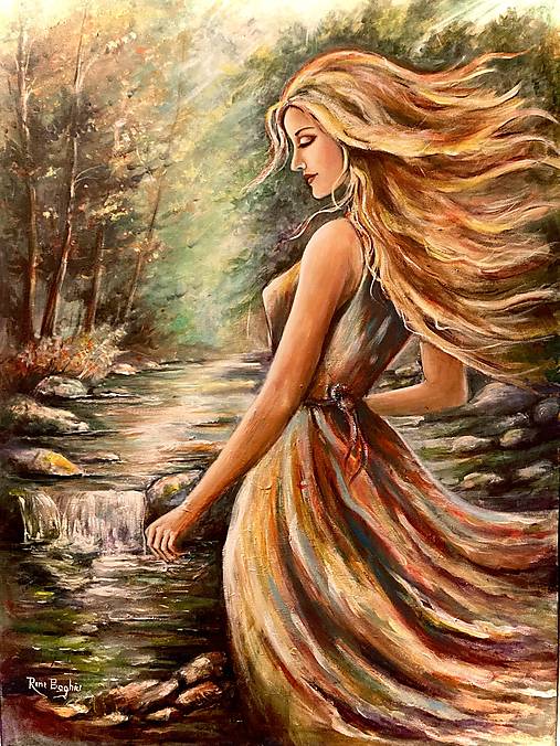 Obrazy - Ručne maľovaný originál - "Dcéra lesa" - 60x80 cm - 18251104_