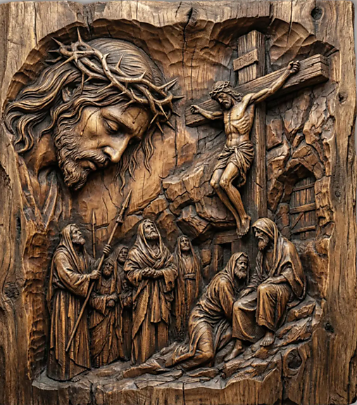 Dekorácie - 3D Drevorezba ukrižovanie Ježiša Krista . - 18252554_