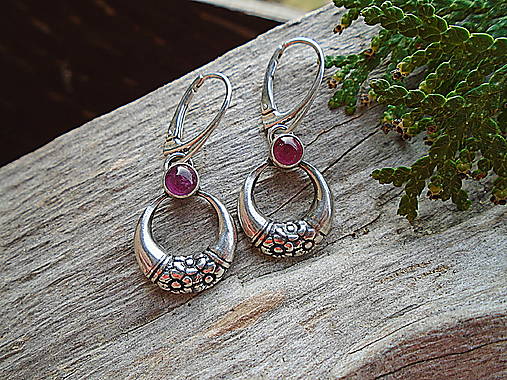 Strieborné náušnice Ag925 Marabella- Rubelit