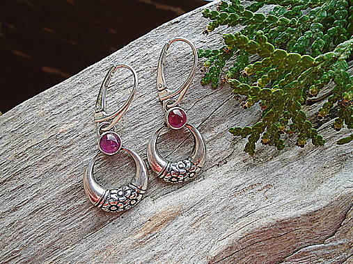 Strieborné náušnice Ag925 Marabella- Rubelit