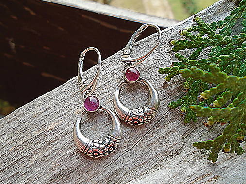 Strieborné náušnice Ag925 Marabella- Rubelit