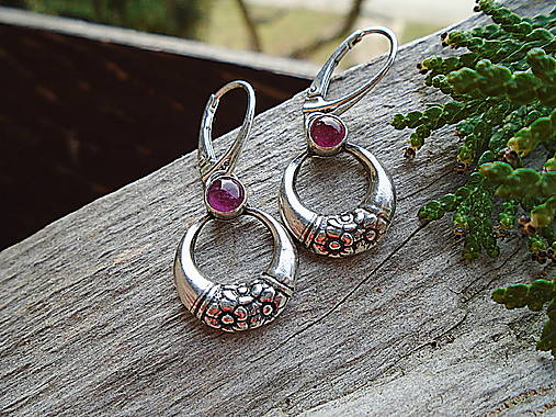 Strieborné náušnice Ag925 Marabella- Rubelit