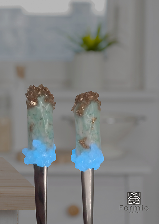 Originálny darček pre kamarátku – kávová lyžička a dezertná vidlička, tyrkysovy kryštál