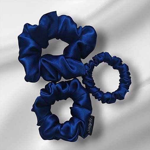 Hodvábna gumička do vlasov - pravý hodváb SilkByAG (Tmavomodrá malá S)