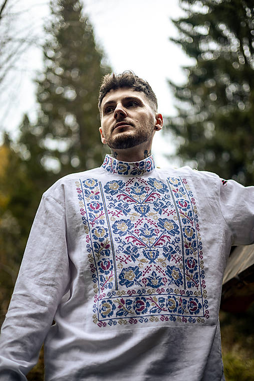 Pánske oblečenie - Pánska ľudová vyšívaná bavlnená košeľa Gregor - 18252065_