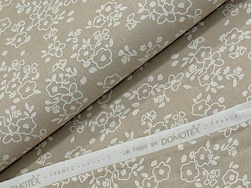 100% BAVLNA / BIELE KVETINKY NA BÉŽOVEJ