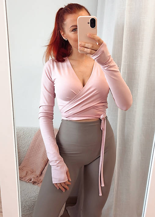 Topy, tričká, tielka - Zavinovací croptop Leila (bavlnený úplet) - 18254187_