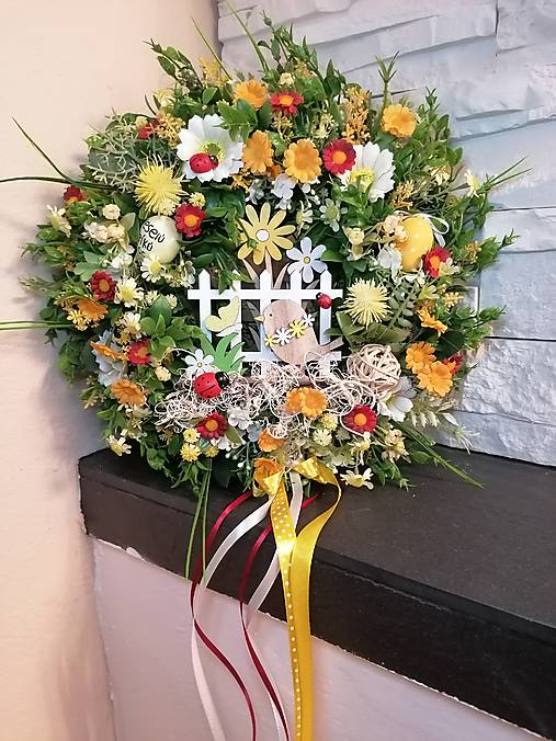 Dekorácie - Veľkonočny veniec s dreveným vtacikom 30cm - 18255065_