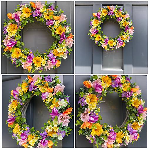 Jarný veniec na prútenom základe dekorácia na dvere