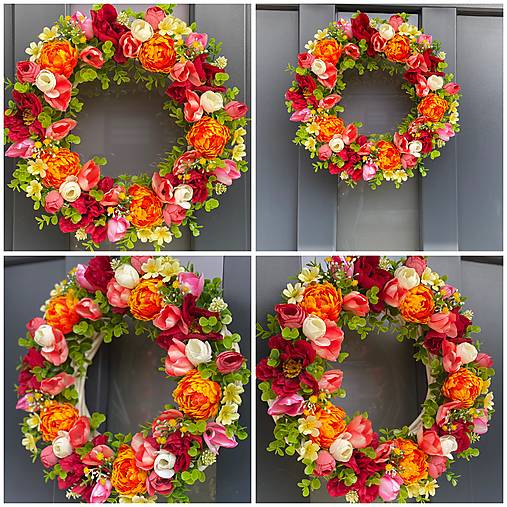 Jarný veniec na prútenom základe dekorácia na dvere