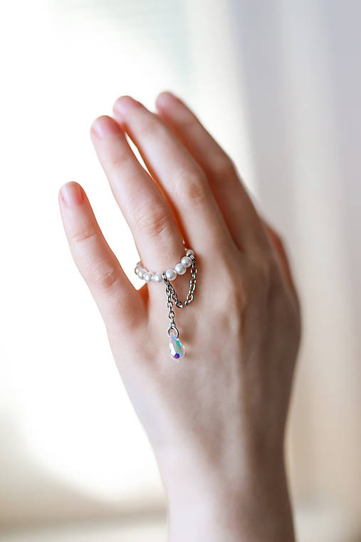 minimalistický perlový prsteň slza - shell perly