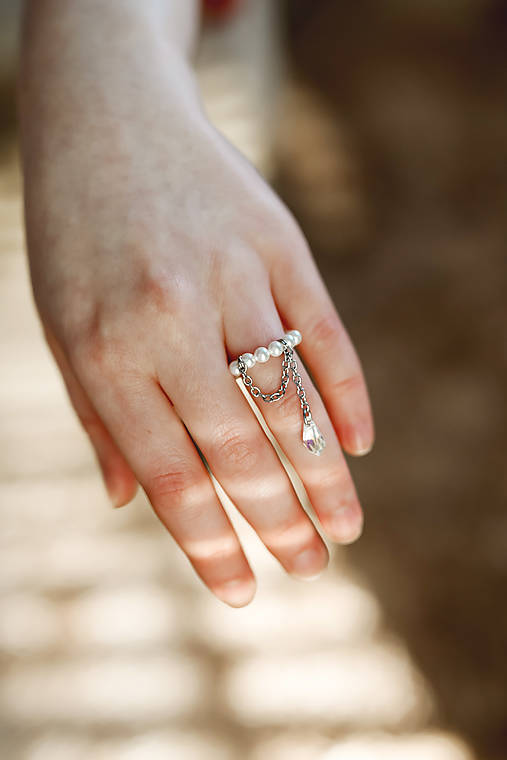 minimalistický perlový prsteň slza - shell perly