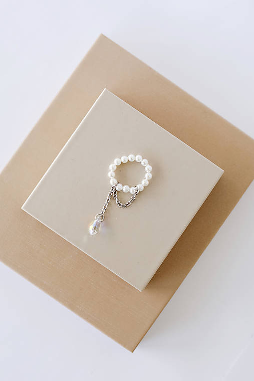 minimalistický perlový prsteň slza - shell perly