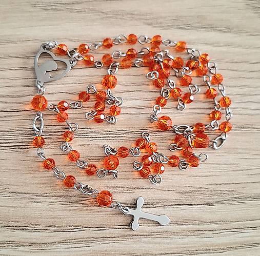 Náhrdelníky - Ruženec/oceľ veľký - 4 mm (oranžová) - 18256831_