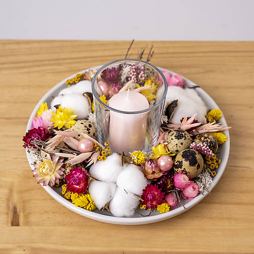 Svietnik zo sušených kvetov na stôl  (Oranžová)