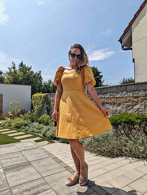 Letné šaty Eloise - žlté ľanové - AKCIA!