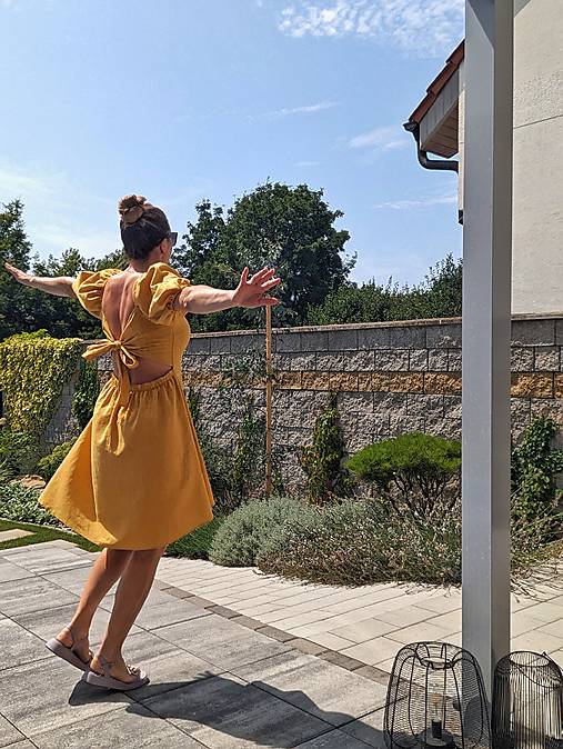 Letné šaty Eloise - žlté ľanové - AKCIA!