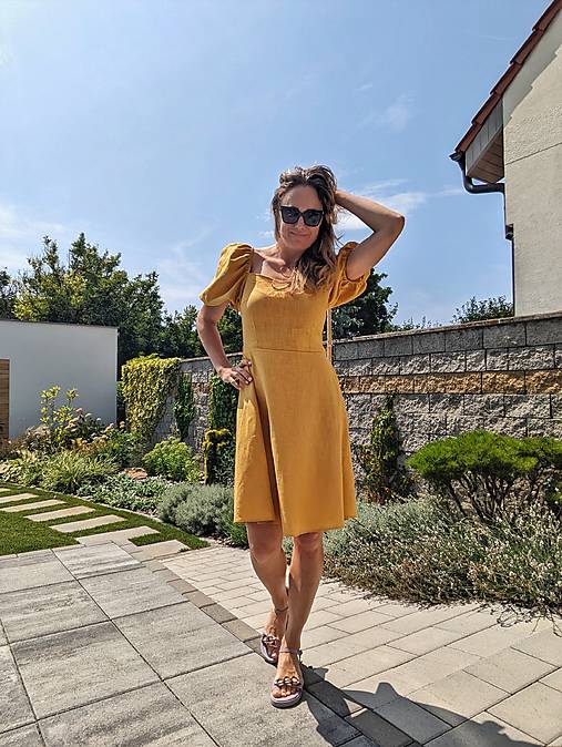 Letné šaty Eloise - žlté ľanové - AKCIA!