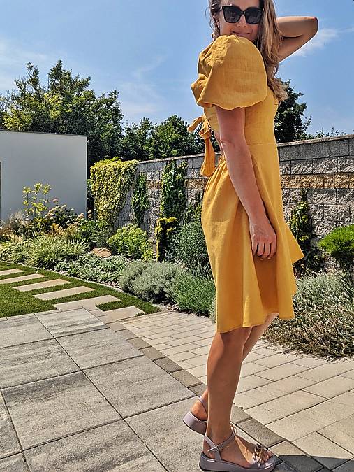 Letné šaty Eloise - žlté ľanové - AKCIA!