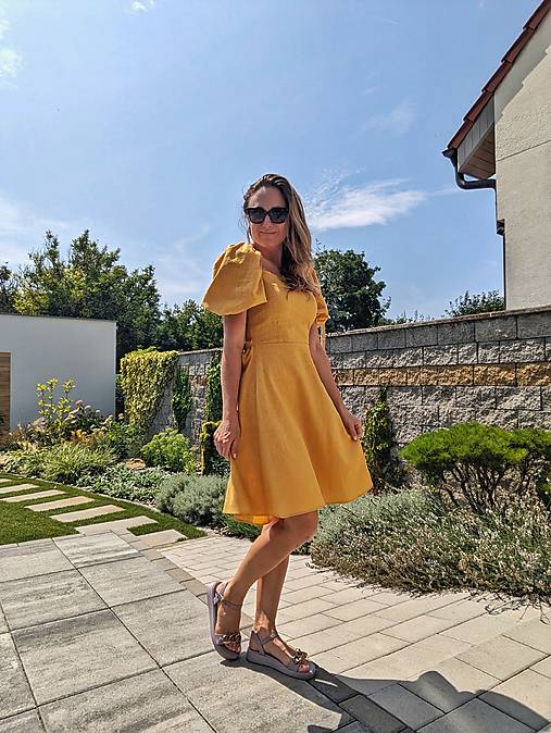 Letné šaty Eloise - žlté ľanové - AKCIA!