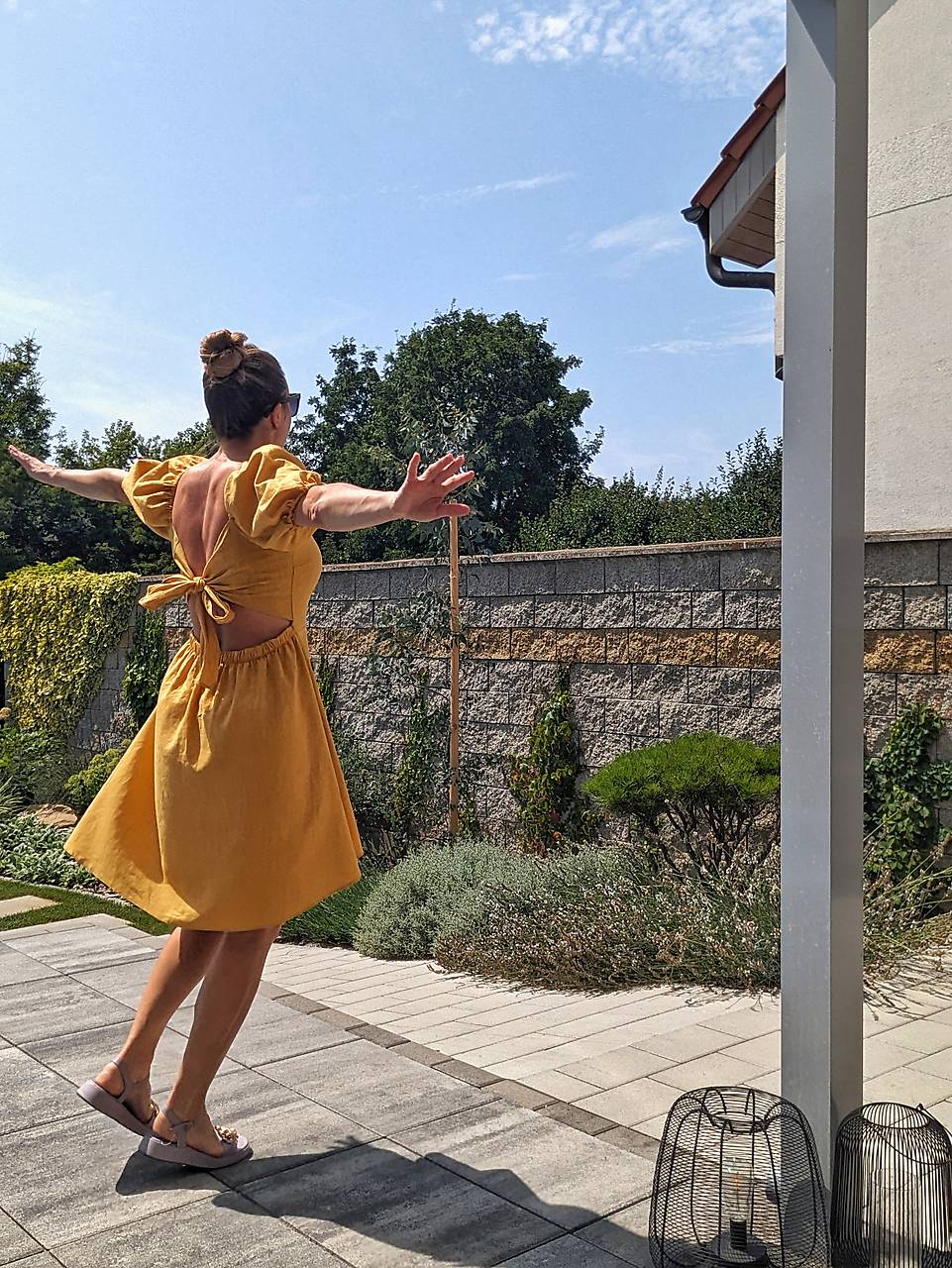 Letné šaty Eloise - žlté ľanové - AKCIA!