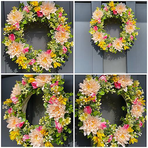 Jarný veniec na prútenom základe dekorácia na dvere