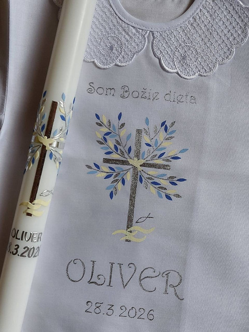 Detské oblečenie - košieľka na krst a sviečka Emilio - 18260637_
