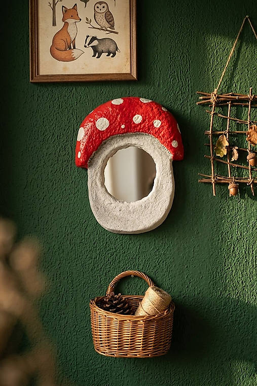 Malé zrkadlo „Lesná huba“ | ručne vyrobené z papier-mâché
