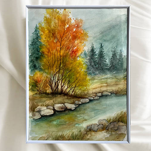 Obrazy - Jeseň_akvarel v ráme 40x30 - 18261096_