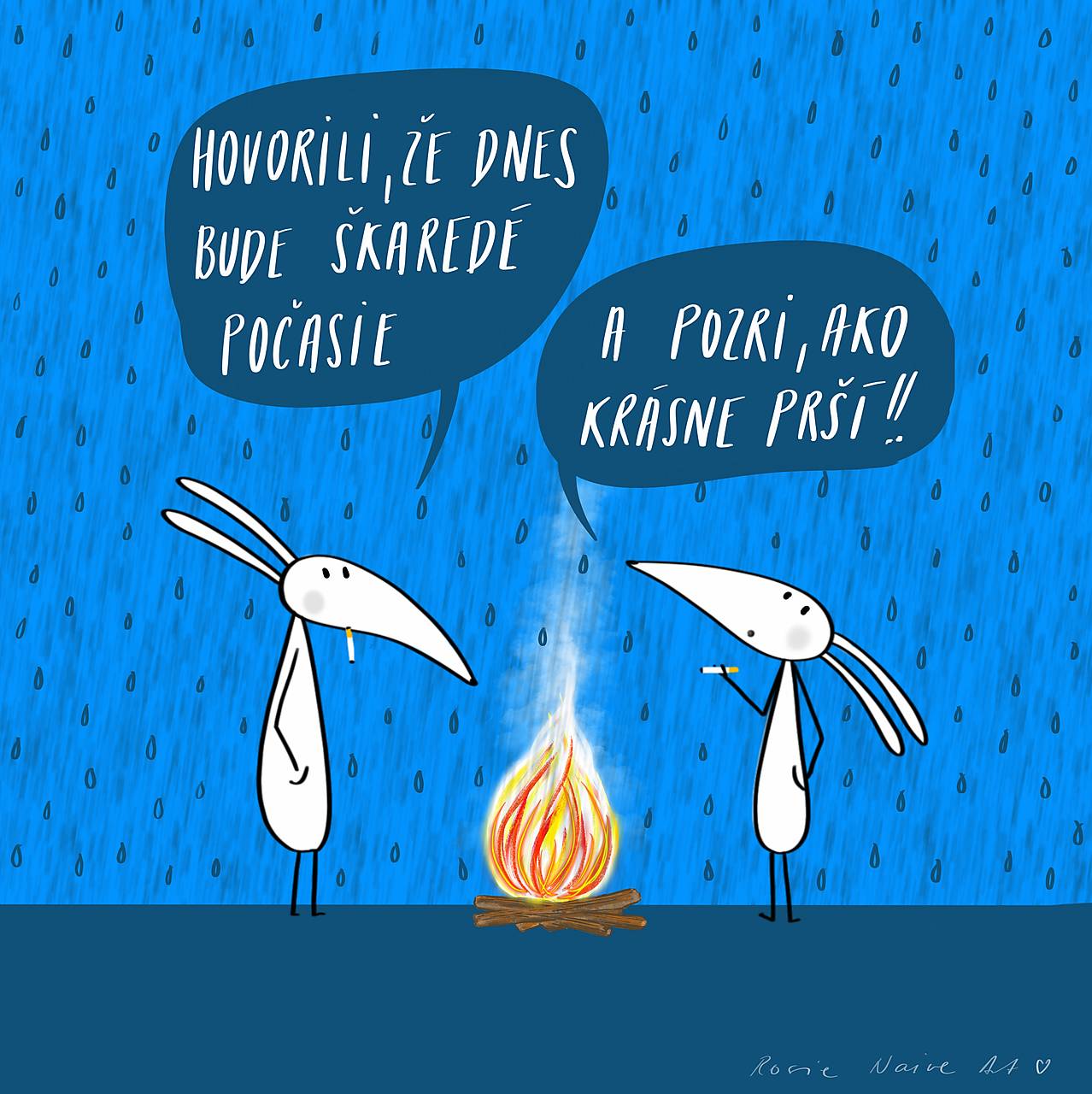 Zajace v daždi, Giclée art print 30x36