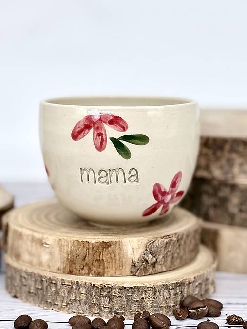 Červené kvety - pohárik cappuccino mama (200ml, bez uška)