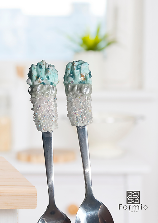 Originálny darček pre kamarátku -  2 kávové lyžičky Tyrkysový dotyk priateľstva