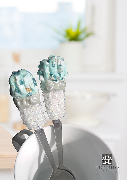 Originálny darček pre kamarátku -  2 kávové lyžičky Tyrkysový dotyk priateľstva