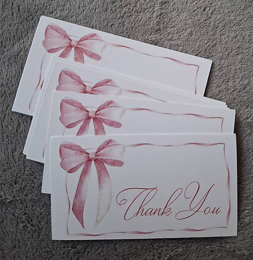 Papier - Vizitka thank you s ružovou mašlou - 18263337_