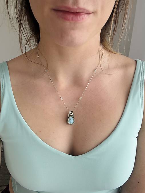 Náhrdelníky - Macrame náhrdelník- larimar - 18266058_