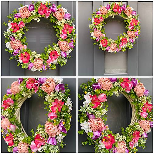 Jarný veniec na prútenom základe dekorácia na dvere