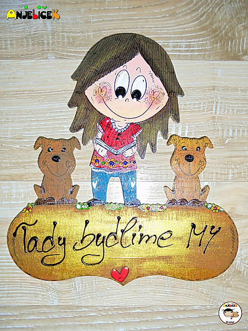 Tabuľky - Menovka - dievča a psík - 18268590_