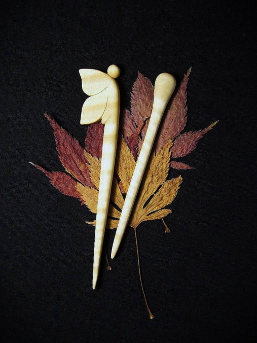 Ozdoby do vlasov - DREVENÁ IHLICA   Motýľ + jednoduchá ihlica - 18267012_