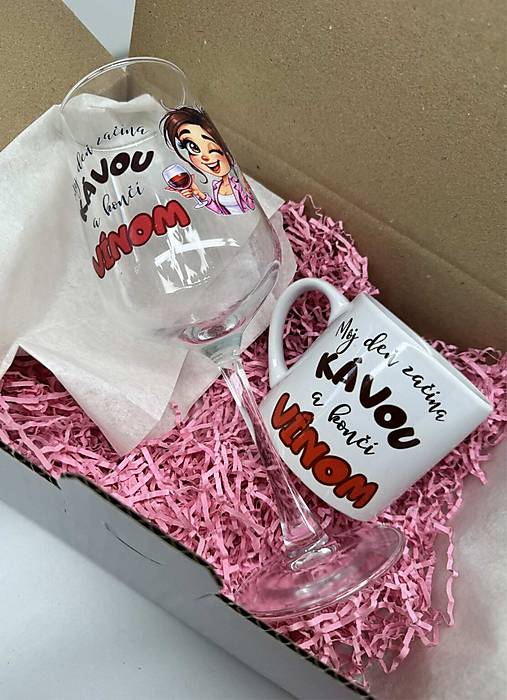 Nádoby - Darčekový box „Môj deň začína kávou a končí vínom“ – pre ženu - 18270945_