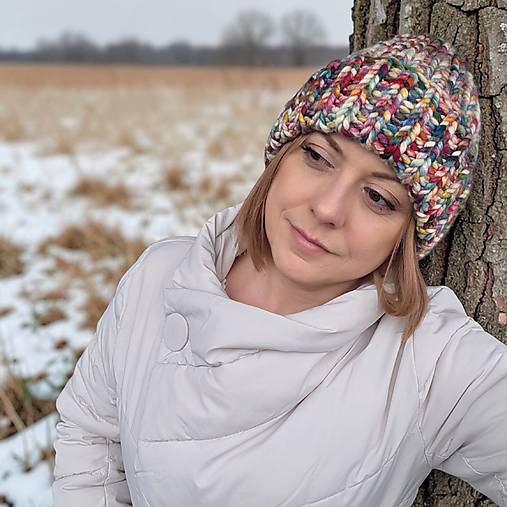 Čiapky, čelenky, klobúky - CHUNKY exclusive merino čiapka (pestrofarebná) - 18270523_