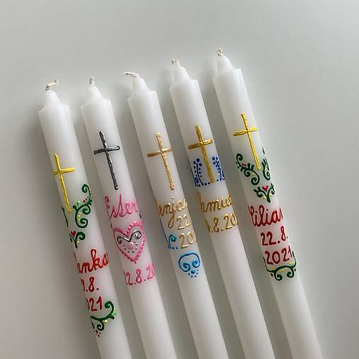 Ručne maľovaná krstná svieca NA ŽELANIE – 35 cm, biely vosk