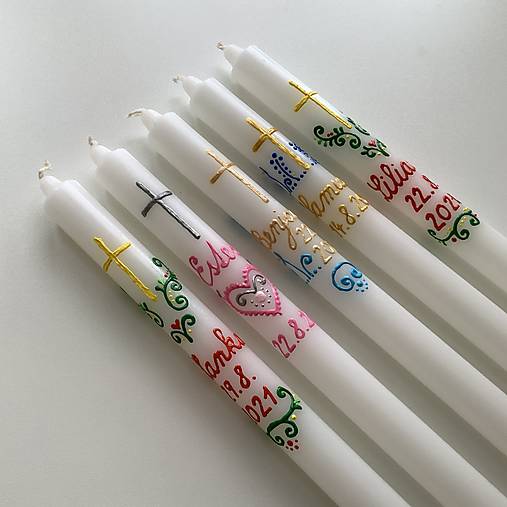 Ručne maľovaná krstná svieca NA ŽELANIE – 35 cm, biely vosk