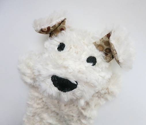 Maňuška psík chlpatý - Biely s kolečkovými uškami