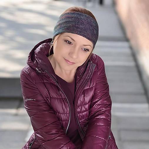 Čiapky, čelenky, klobúky - SPORT merino čelenka limitka (fialovo-zelená) - 18272465_