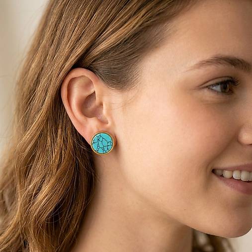 Steel Tyrkenite Stud Earrings / Náušnice syntetický tyrkenit, oceľ E015