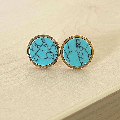 Steel Tyrkenite Stud Earrings / Náušnice syntetický tyrkenit, oceľ E015