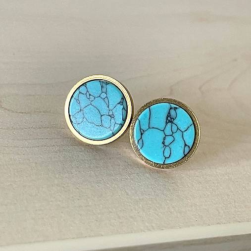 Steel Tyrkenite Stud Earrings / Náušnice syntetický tyrkenit, oceľ E015