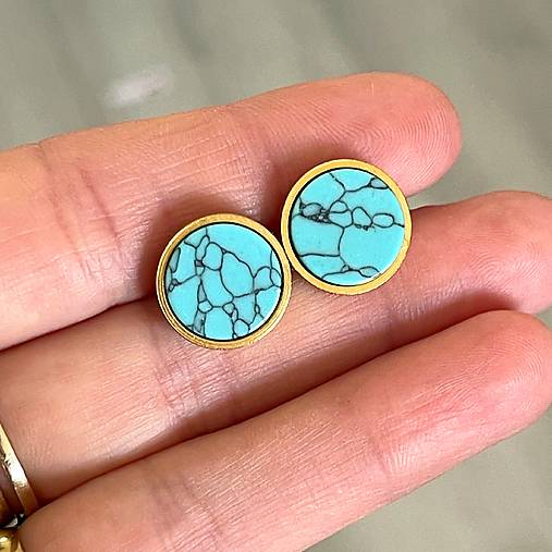 Steel Tyrkenite Stud Earrings / Náušnice syntetický tyrkenit, oceľ E015