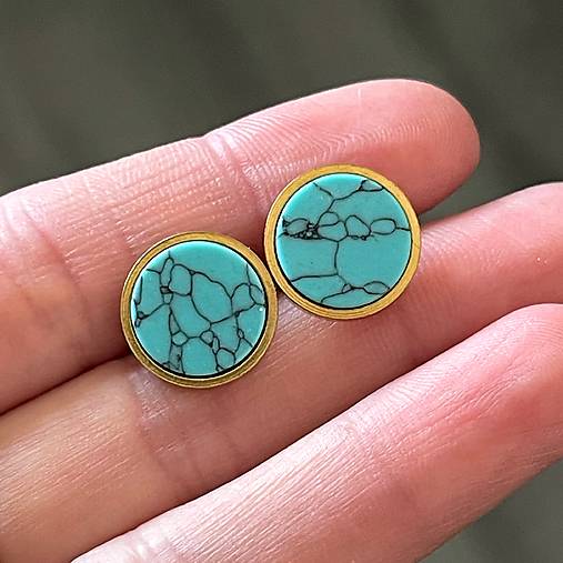 Steel Tyrkenite Stud Earrings / Náušnice syntetický tyrkenit, oceľ E015